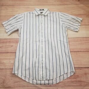 John Martin Shirt Classic Mens L White‎ Short Sleeve Button Up Striped Pinpoint